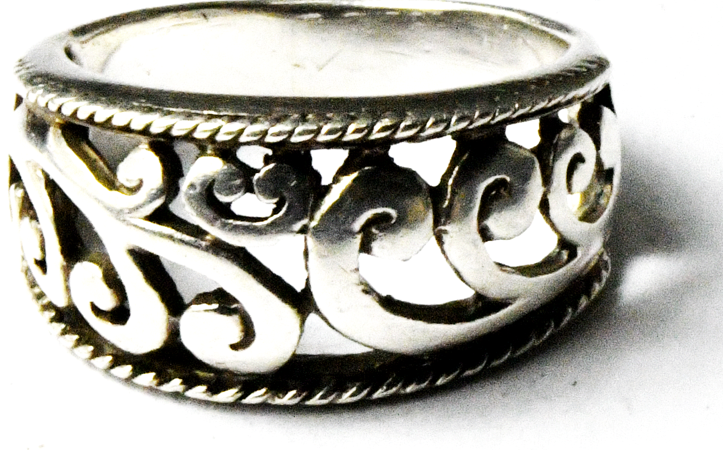 Sterling Silver Scroll Filigree Band 11mm Ring Size 8