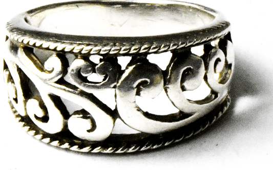 Sterling Silver Scroll Filigree Band 11mm Ring Size 8