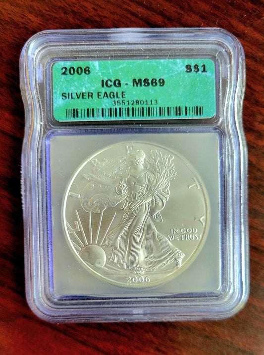 MS69 2006 American Silver Eagle $1 ICG .999 Fine Silver Dollar