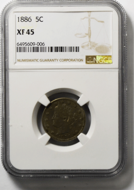 1886 5c V Liberty Nickel Five Cents Rare XF45 NGC