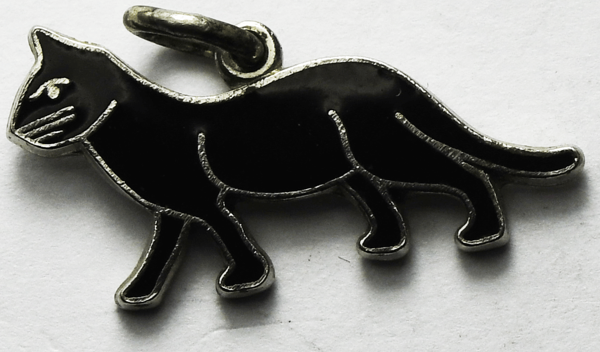 Sterling Silver Vintage Wells Black Cat Enamel Charm 22mm x 12mm