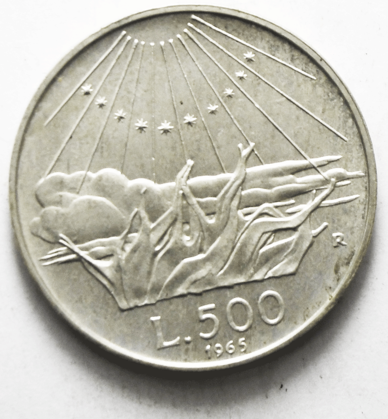 1965 R Italy 500 Five Hundred Lire Silver Coin Uncirculated KM# 100