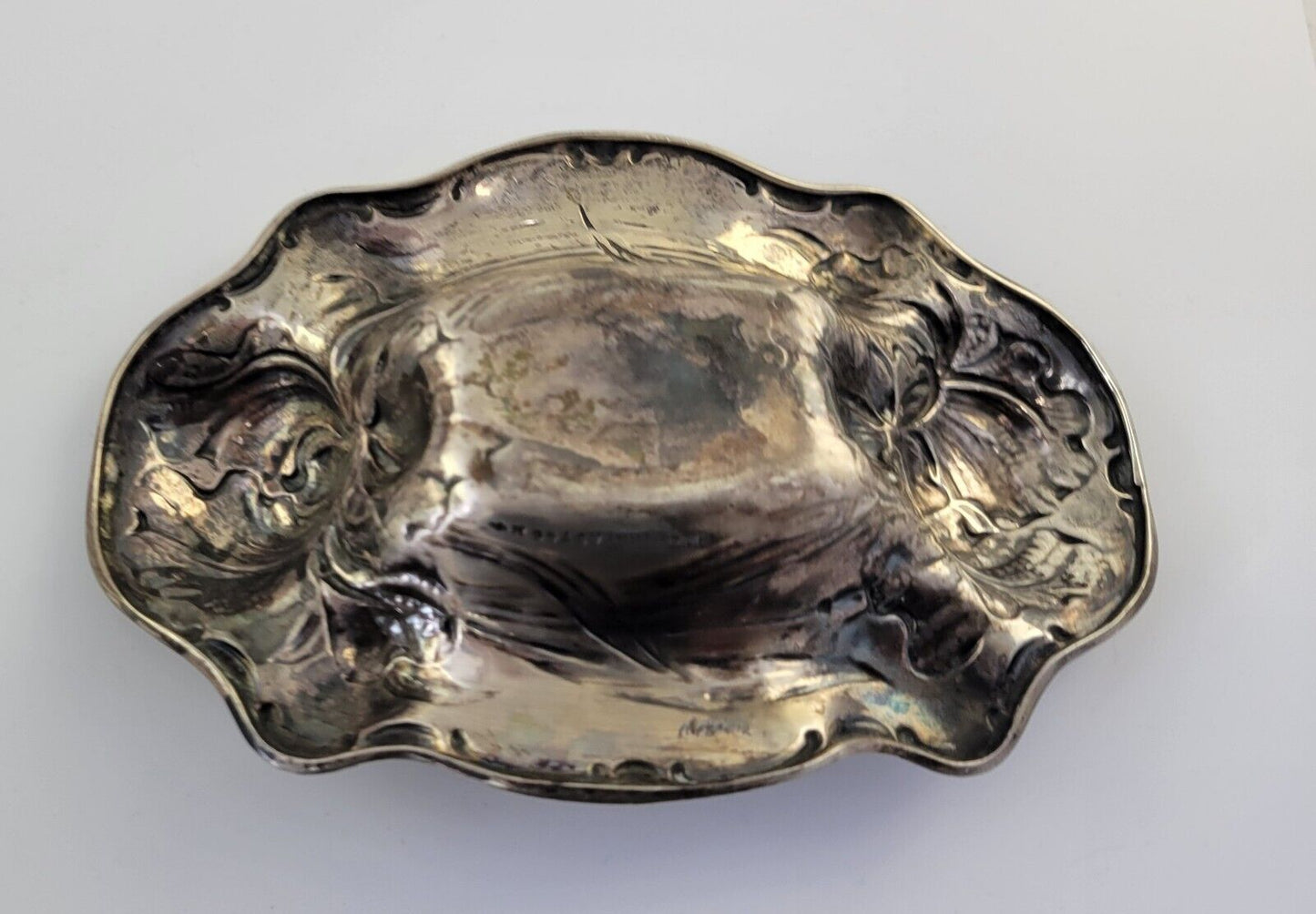 Antique ART NOUVEAU Gorham Sterling Silver 5 7/8" Floral Vanity Dish 2.2oz.