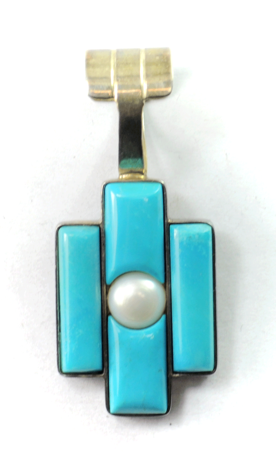 Sterling Silver Desert Rose Turquoise Pearl Large Bale Pendant 27mm x 2.5"