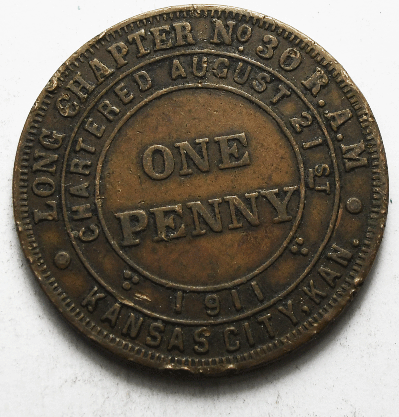 Kansas City Masonic Copper Penny 31mm Chapter 30