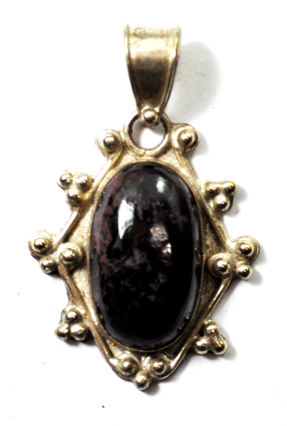 Vintage Sterling Oval Dark Purple Charoite Pendant Dot Halo Ellipse 2" x 31mm