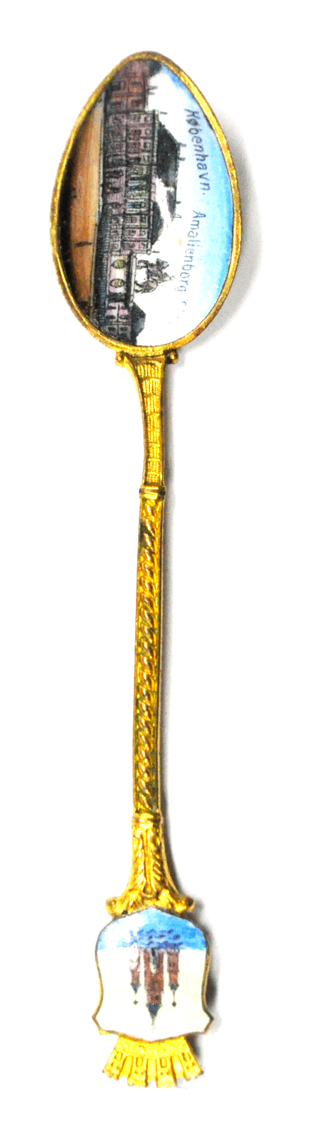 Copenhagen Amalienborg Slot Gold Plated Enamel Souvenir Spoon 4-1/2"