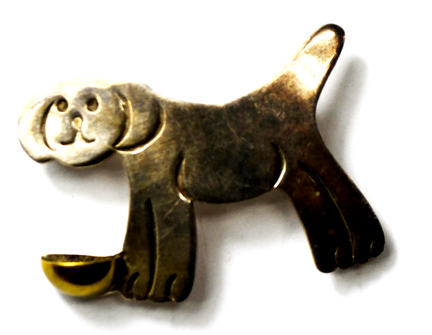 Sterling Silver Two Tone Dog Brass Bowl Brooch Pin 41mm x 28mm