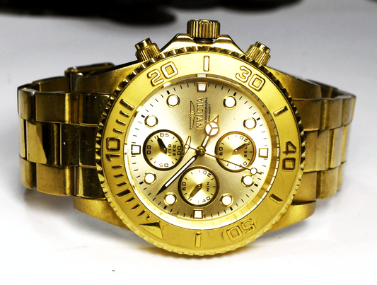 Invicta Pro Diver 1774 Gold Tone Stainless Split Second Chrongraph 45mm Watch