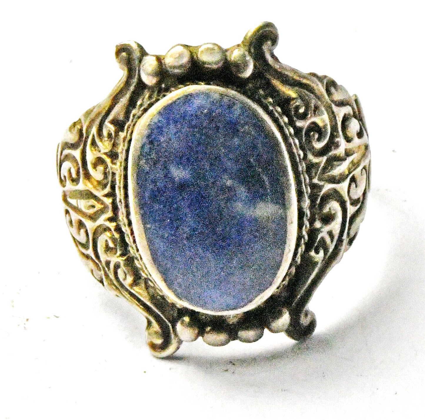 Sterling Silver Oval Blue Lapis Scroll 21mm Ring Size 10
