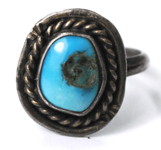 Antique Sterling Silver Turquoise Solitaire 19mm Band Size 6 Ring