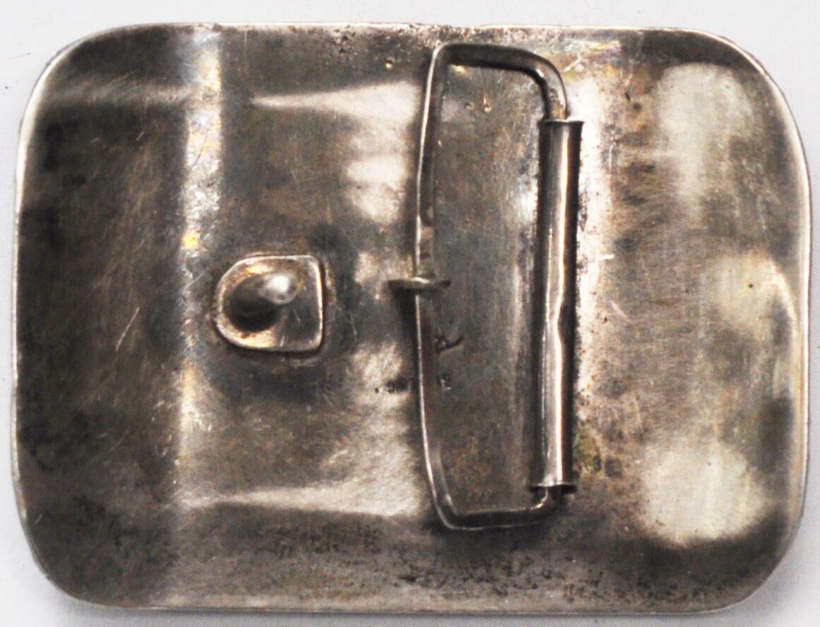 Vintage Sterling Turquoise Floral Handcrafted 51x68mm Belt Buckle Fits 37mm Belt