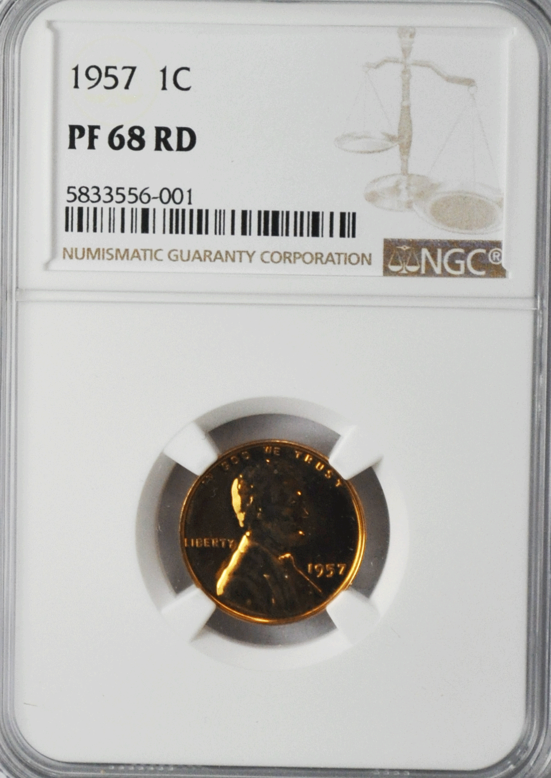 1957 1c Proof Lincoln Wheat Cent One Penny NGC PF68 RD