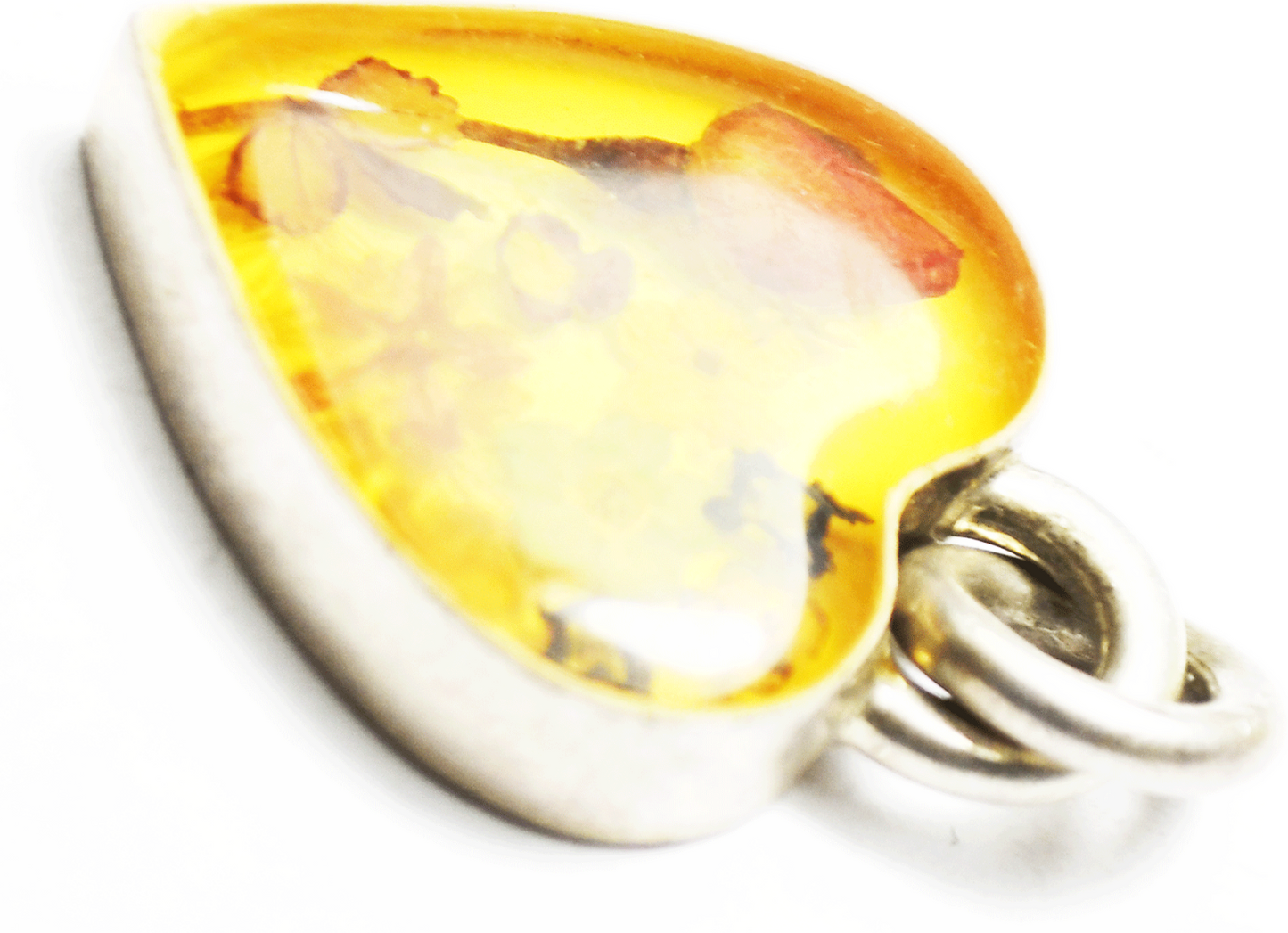 Sterling Silver Heart Flowers in Resin Orange Pendant 32mm x 25mm