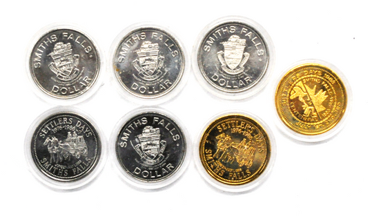 1981 83 84 & 86 Canada $1 Trade 7 Token 34mm Smith Falls Dollar Settlers Days