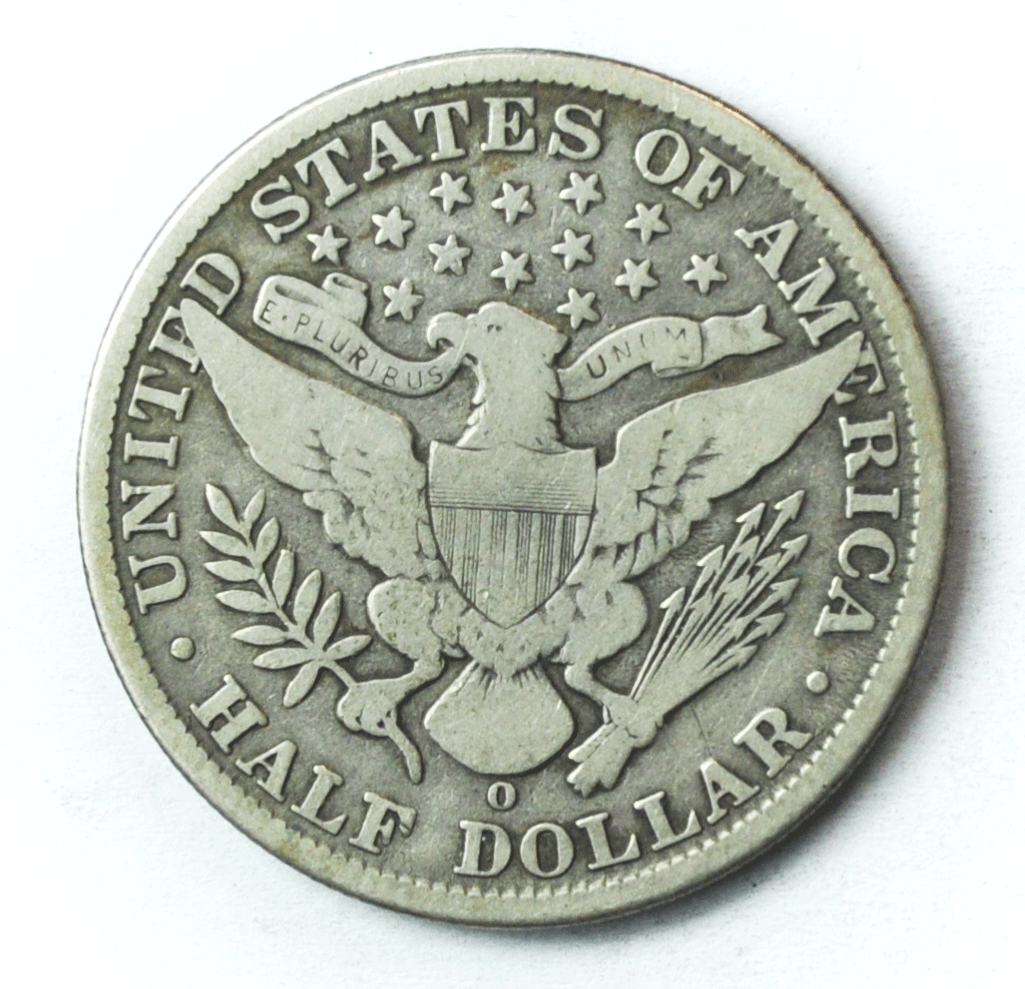 1908 O 50c Barber Silver Half Dollar Fifty Cents US New Orleans