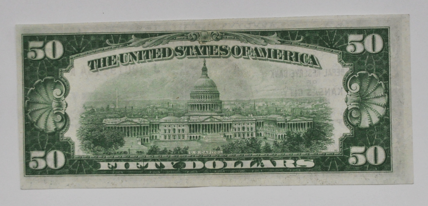 1929 $50 Fifty Dollars Federal Reserve Bank Note FRBN J00194184A