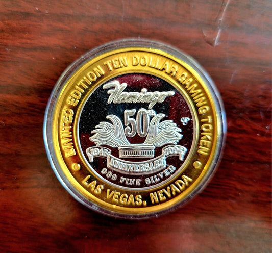 1996 Flamingo Hilton 50th Anniversary. 999 Fine Silver Gaming Casino Token