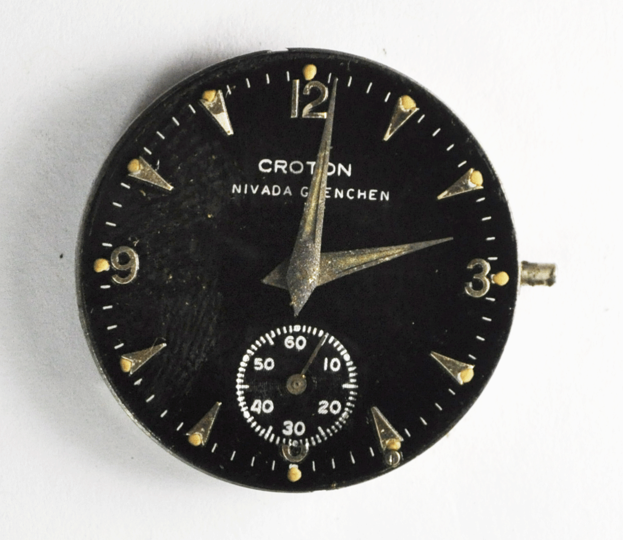 Vintage Croton Nivada Grenchen N14 C2511 Sportsman Black Dial 32mm Wristwatch