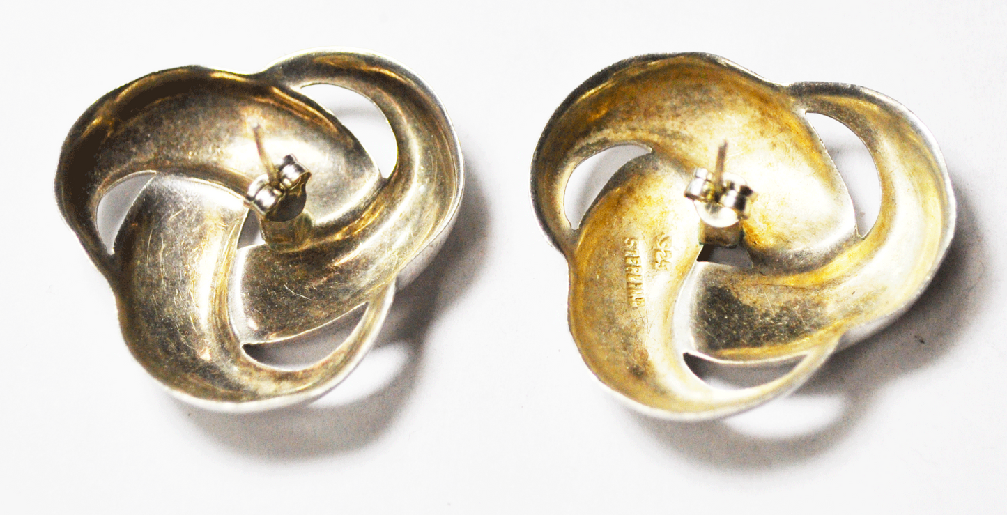 Sterling Silver Pin Wheel Large Locking Ribbon Earrings Pierced 32mm Heavy