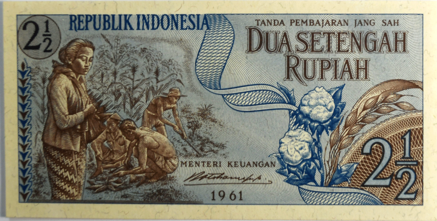 1961 Republic Indonesia 2-1/2 Rupiah Uncirculated Banknote DFF076379