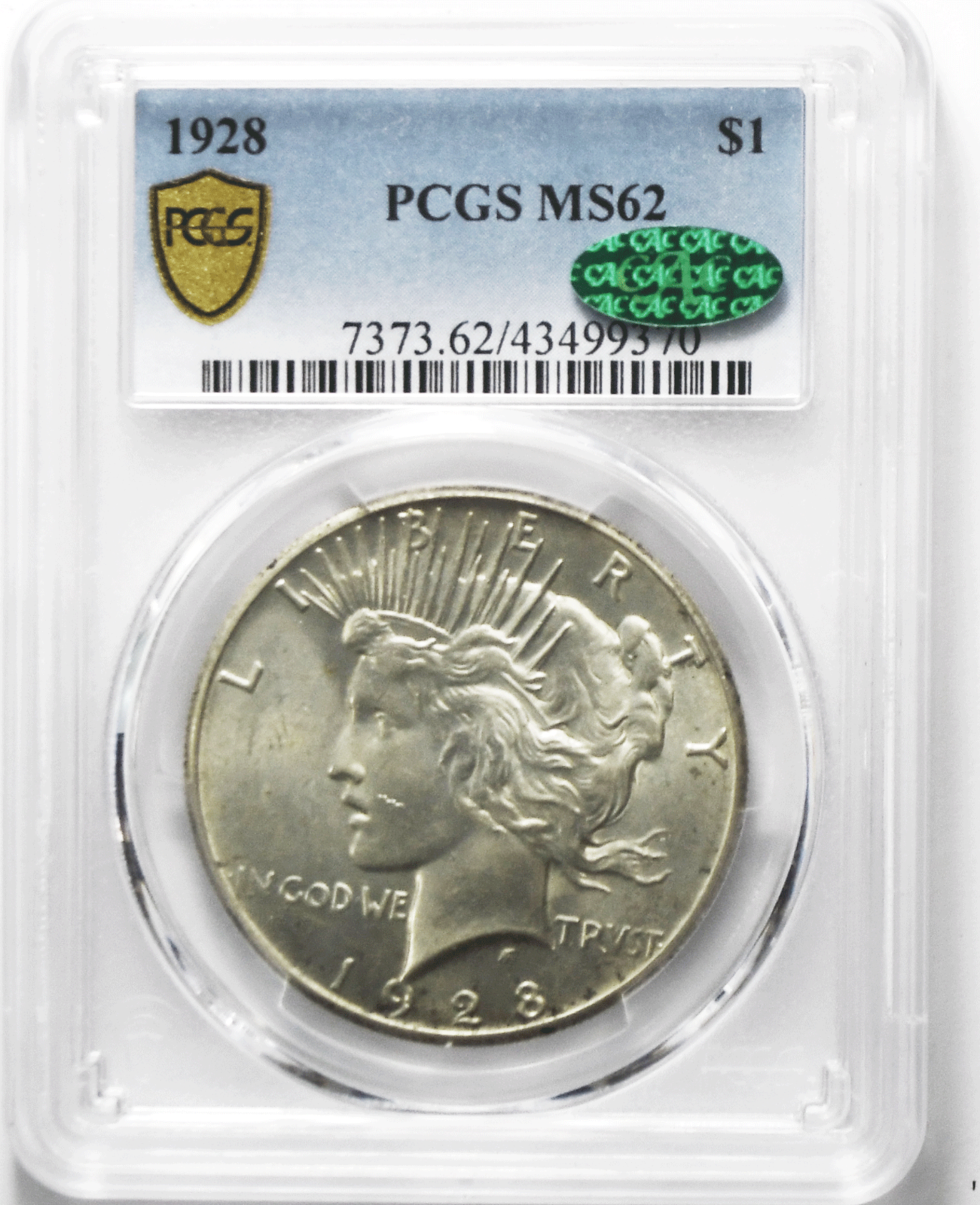 1928 $1 Peace Silver One Dollar US PCGS MS62 Philadelphia CAC