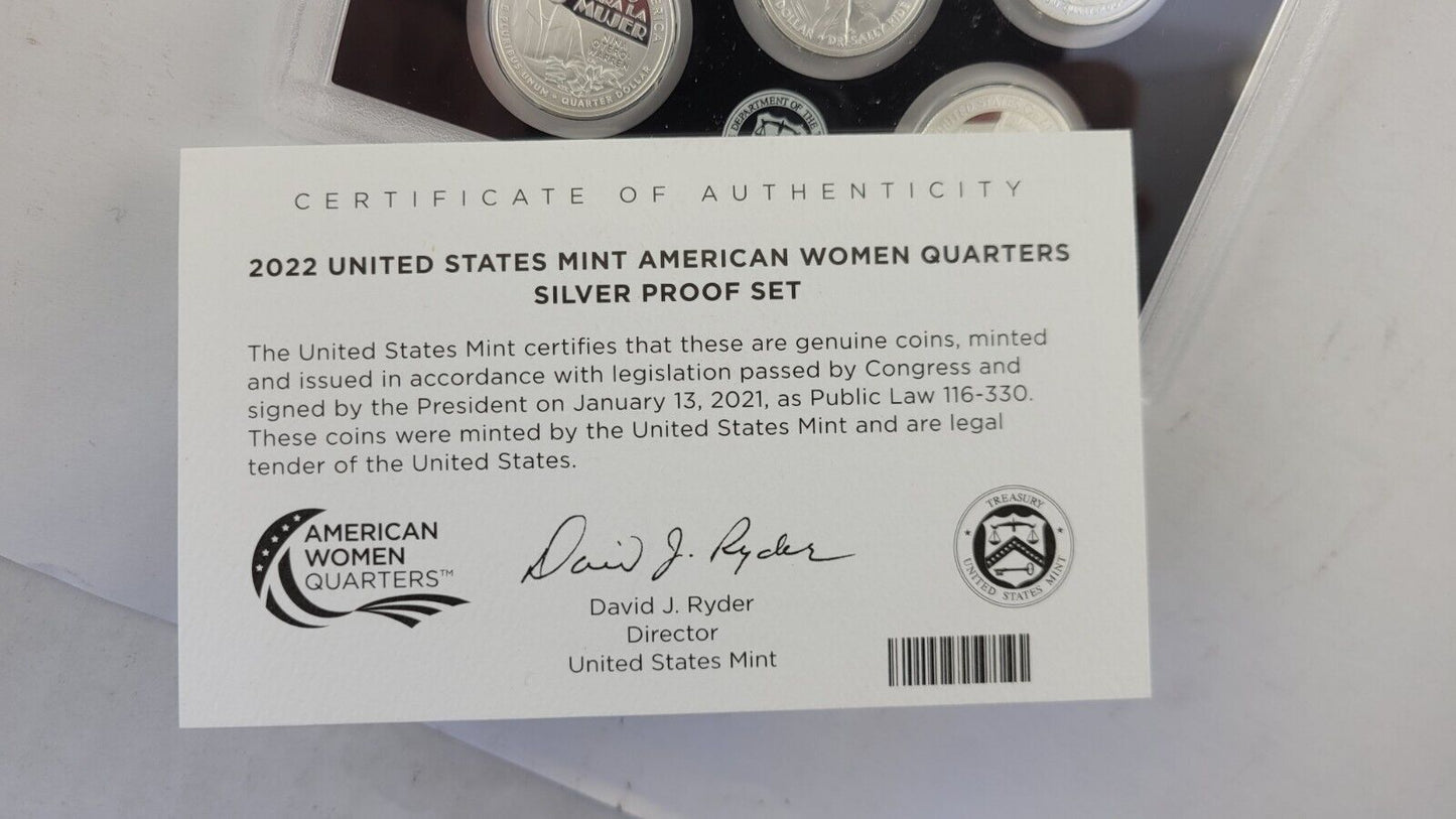 2022 S American Women Quarter 99.9% Silver Proof Set w/ Box & COA 5 Coins