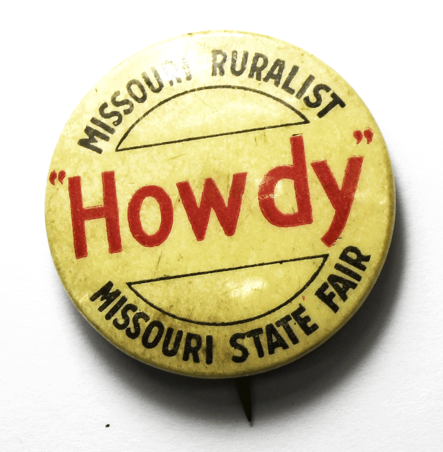 Missouri Ruralist State Fair "Howdy" Pinback 32mm St Louis Button Co
