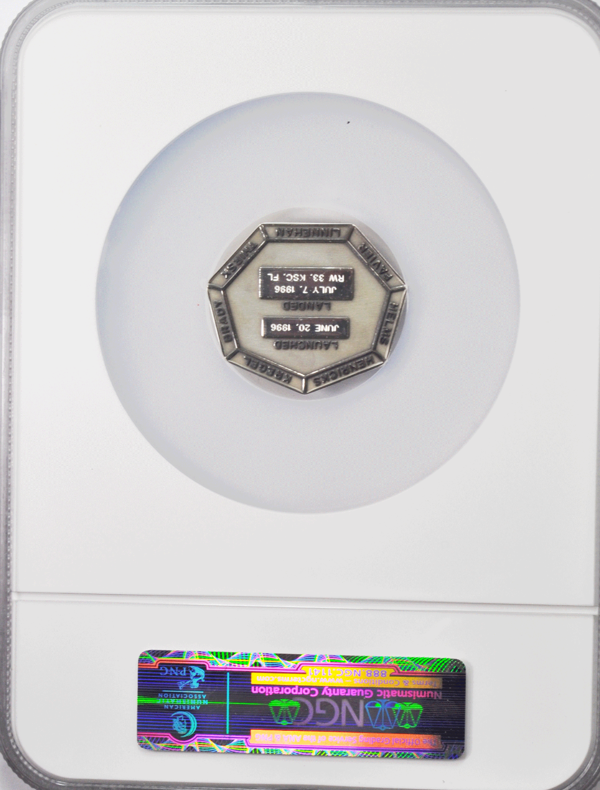 1996 STS-78 Robbins Silver Space Medal Unflown #121 NGC MS66 Discovery