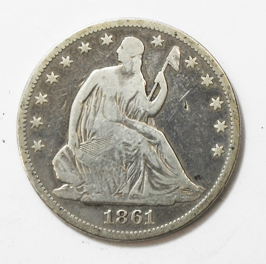 1861 50c Seated Liberty Silver Half Dollar Fifty Cents Philadelphia