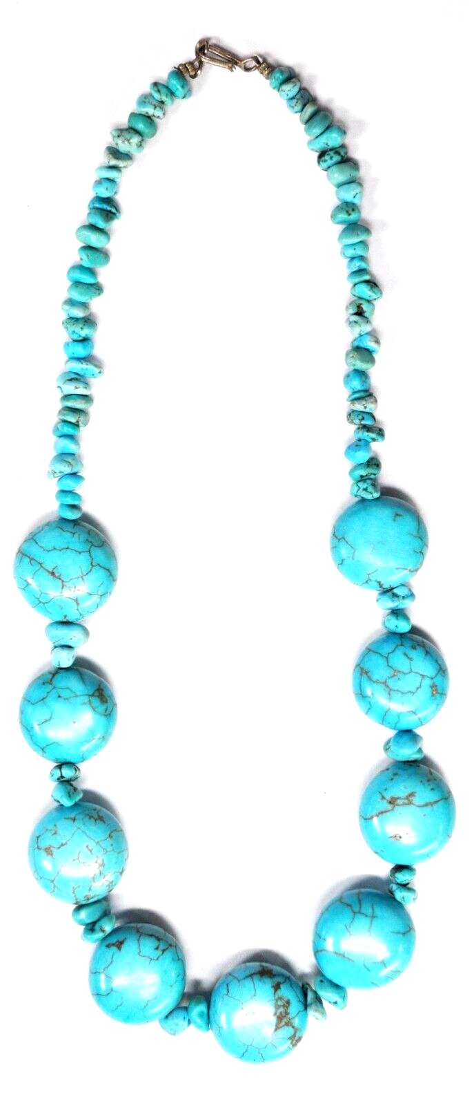 Silver Plated Dyed Howlite Turquoise Chunk Disc Beaded Necklace 21mm 18.75"