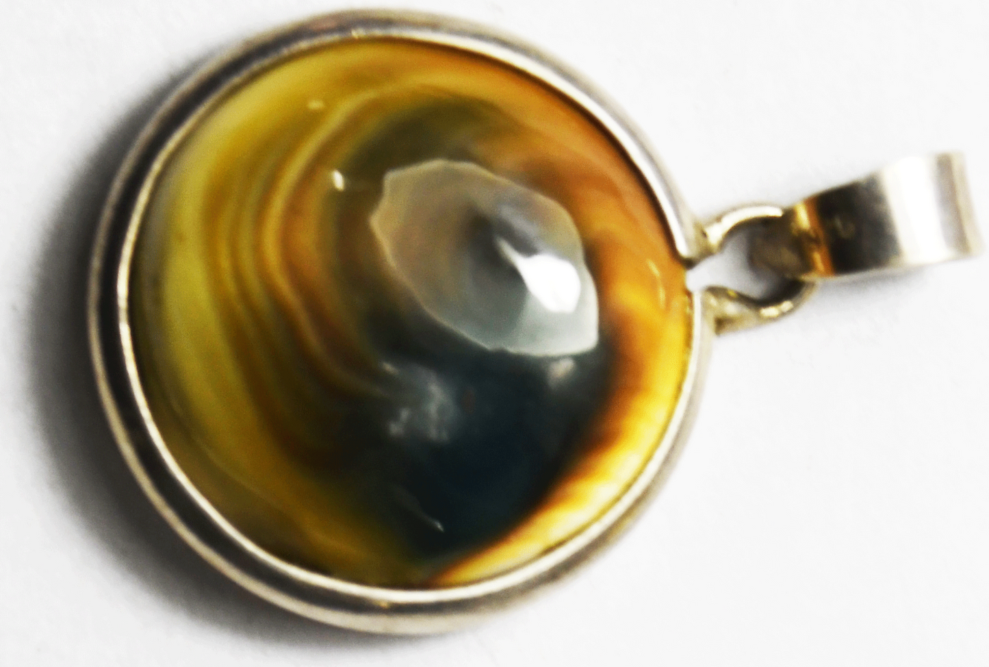 Sterling Silver Operculum Shell Spiral Green & Orange Round Pendant 36mm x 27mm