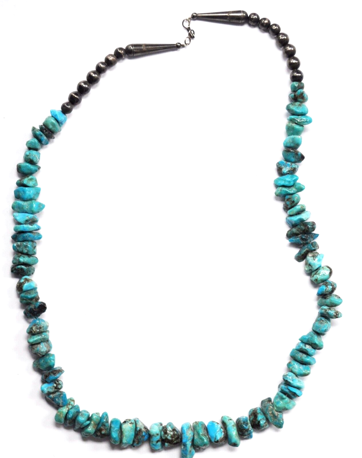 Silver Plate Turquoise Chunk 24mm Bead Necklace 27"