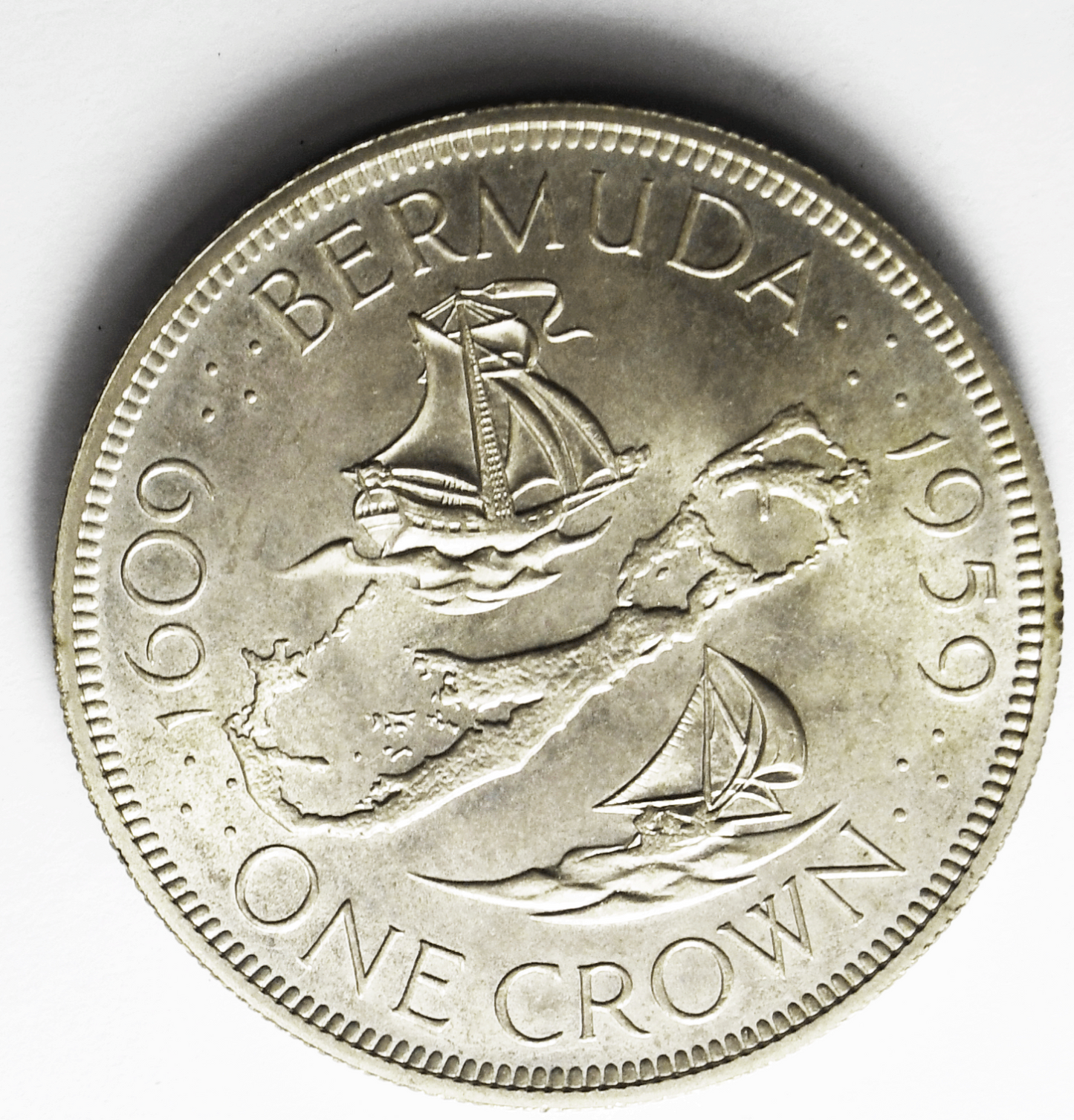 1959 Bermuda Sterling Silver One Crown KM# 13