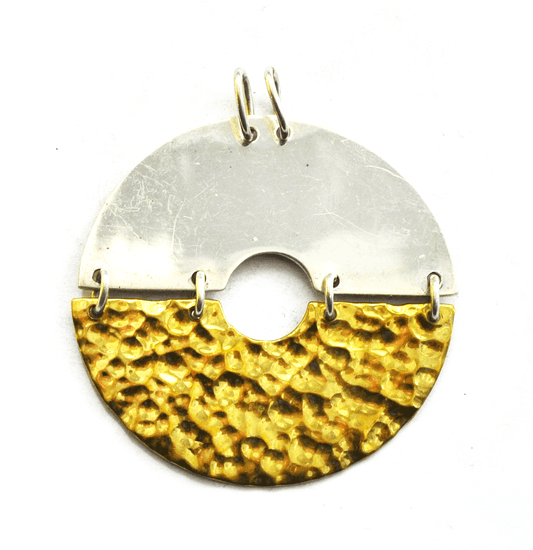 Sterling Silver MWS Brass Gold Two Tone Part Disc Dangle Pendant 1-3/4" Round