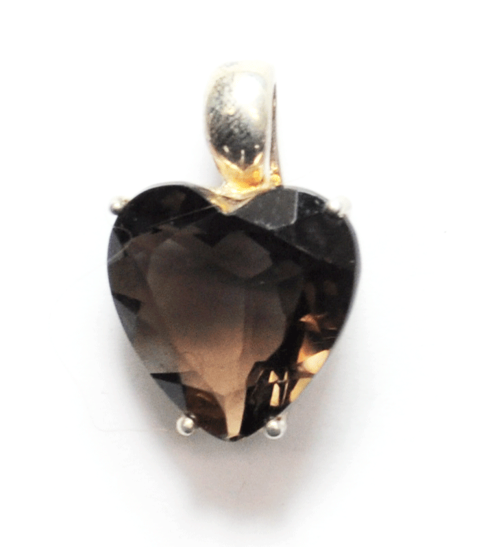 Sterling Smoky Quartz Heart Faceted Cut Out Pendant Canada Enhancer 19 x 29mm