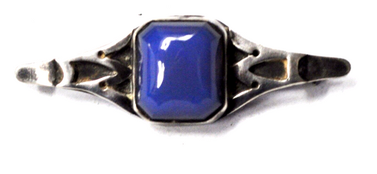 Vintage Sterling Blue Chalcedony W M Edge Brooch Pin 43mm x 15mm