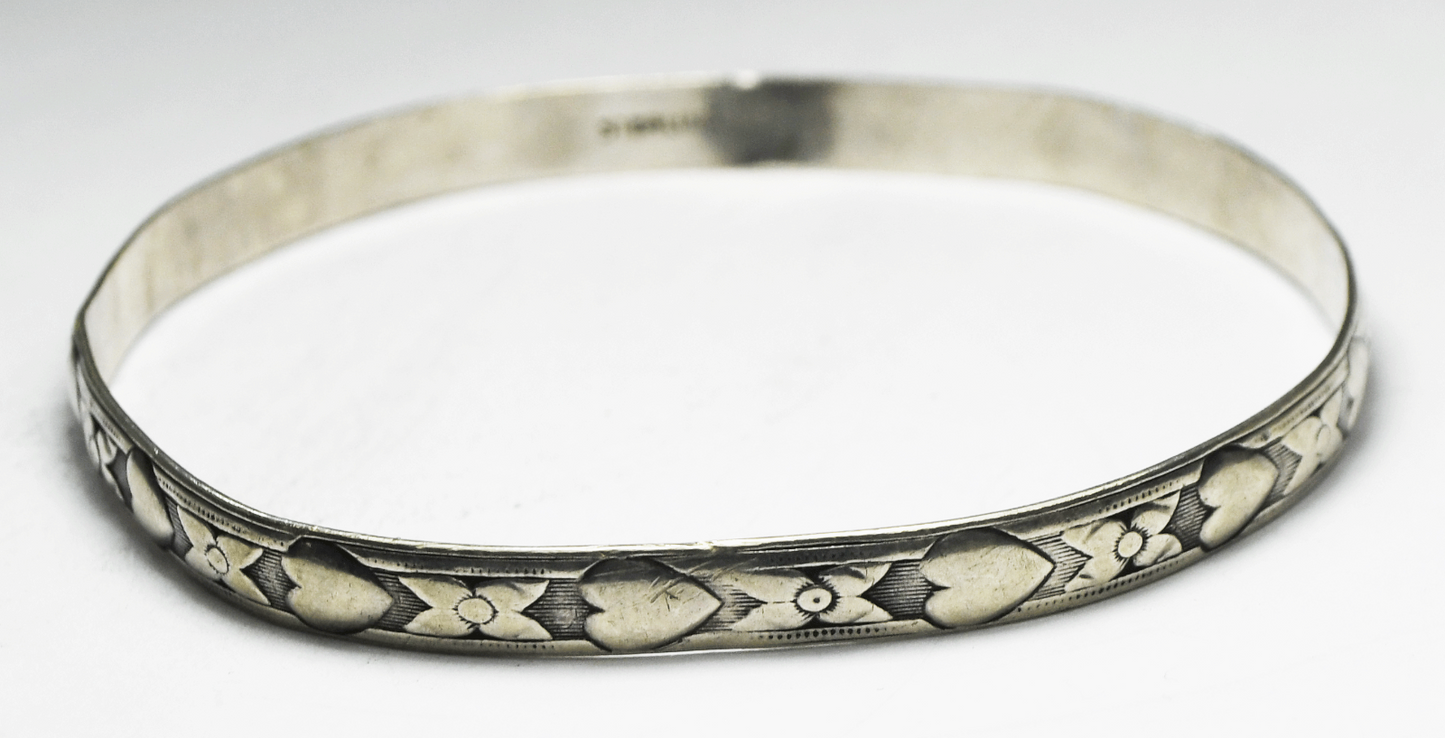 Sterling Silver Heart X Round Small Bangle Bracelet 5mm