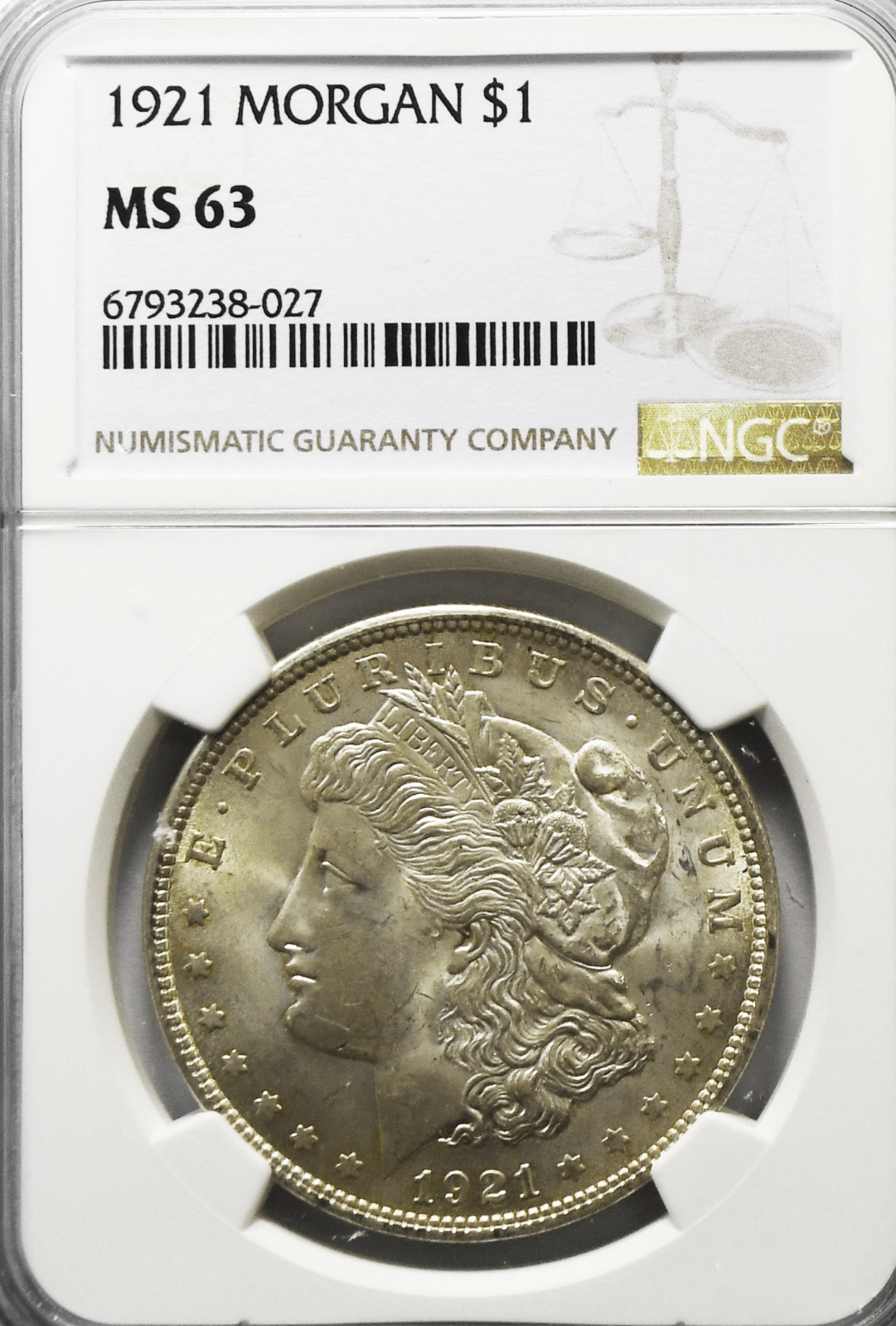1921 $1 Morgan Silver Dollar MS63 NGC Uncirculated Philadelphia