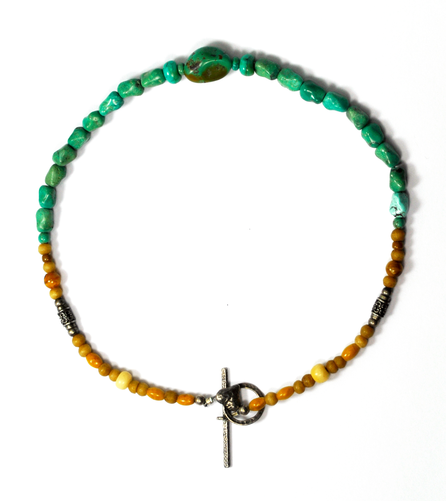 Sterling Silver Amber 12mm Turquoise Chunky Bead Heart Toggle Necklace 15"