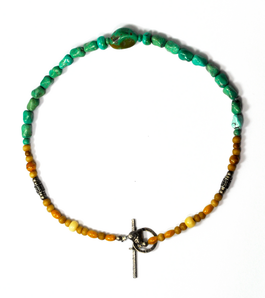 Sterling Silver Amber 12mm Turquoise Chunky Bead Heart Toggle Necklace 15"