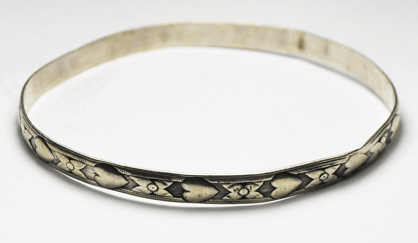 Sterling Silver Heart X Round Small Bangle Bracelet 5mm