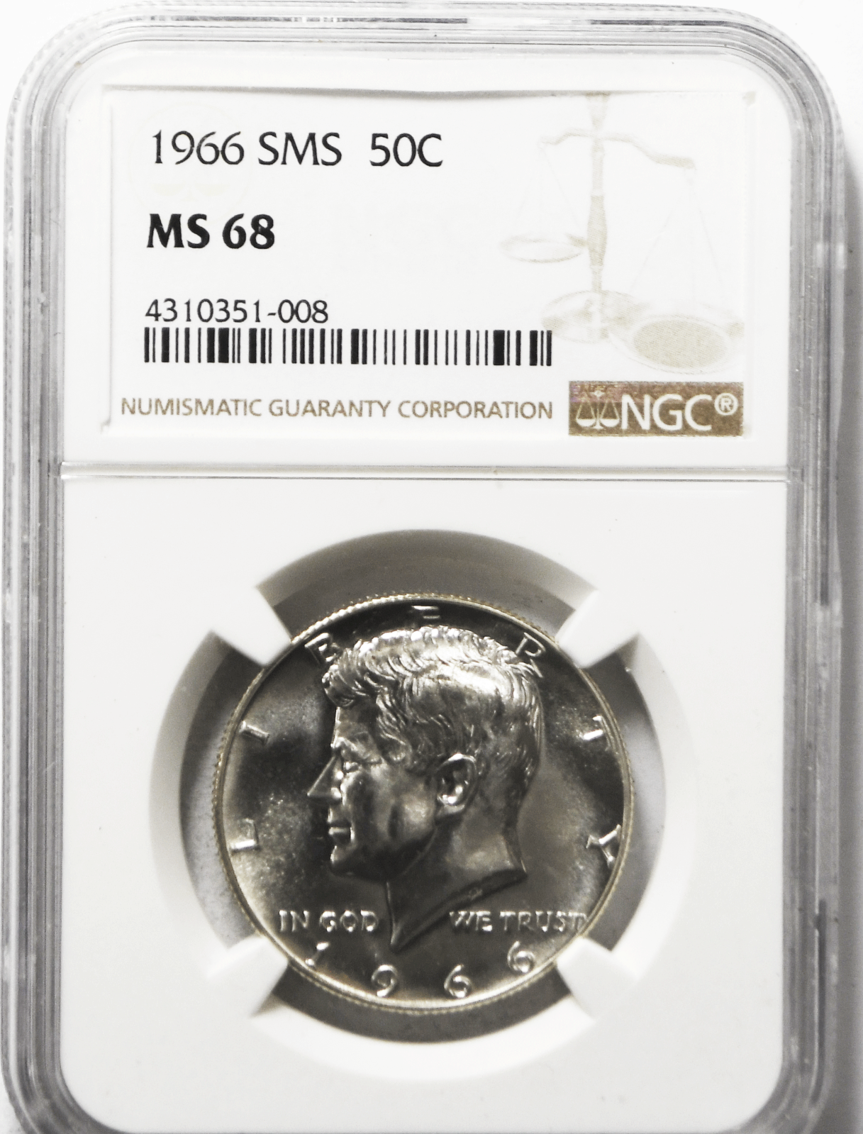 1966 50c SMS Kennedy Silver Half Dollar Fifty Cents MS68 NGC