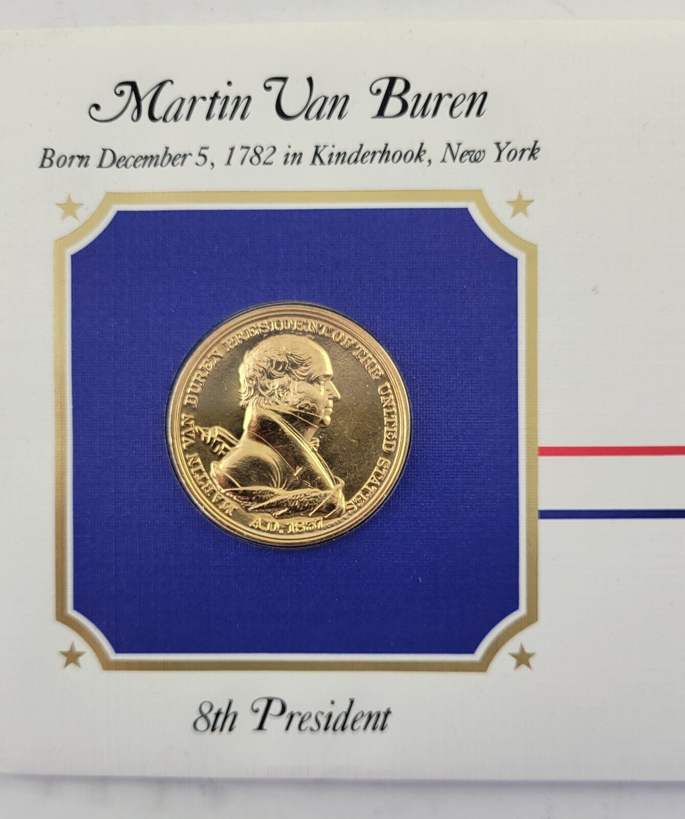 M Van Buren Presidential Covers Medal Postal Commemorative Society Gold Plated