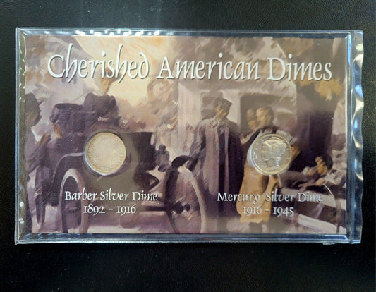 Cherished American Dimes 1914 Barber Dime 1942 Mercury Dime Set