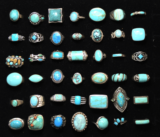 Lot of 42 Sterling Silver Rings Faux Turquoise Dyed Howlite  303g