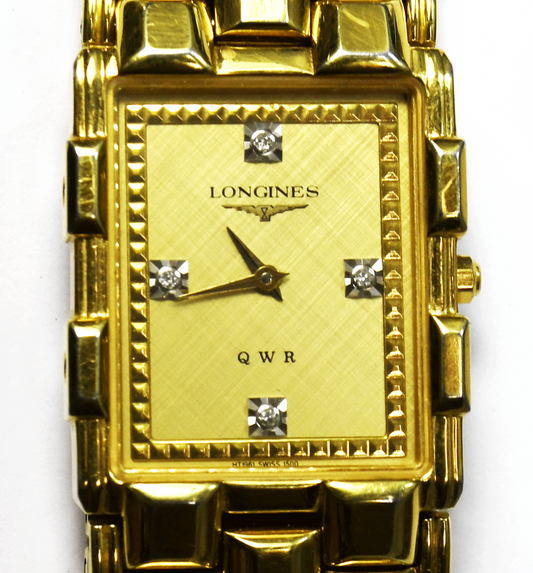Vintage Longines QWR Dress Watch Rectangle Gold Tone 25mm 7.5" Quartz