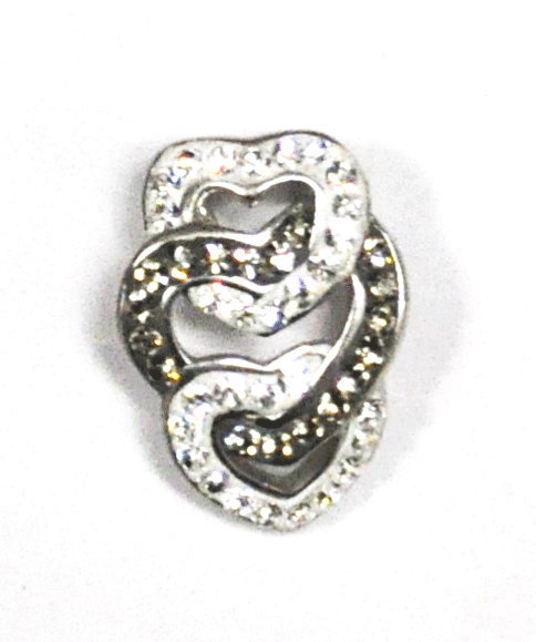 Sterling Silver CZ Triple Heart Interlocking Pendant 14mm x 19mm Slide