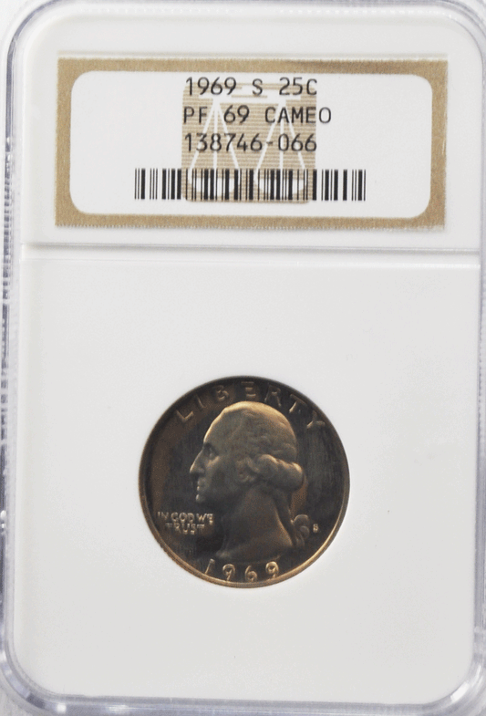 1969 S 25c Washington Proof Quarter Dollar NGC PF69 Cameo Gem Unc