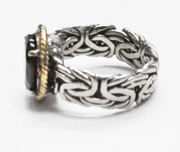 Sterling 14k AK Anne Klein Red Garnet Byzantine Pattern Ring 15mm Size 5.5
